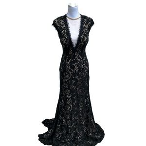 Royal Queen MermaidBlack Crystal Lace Gown